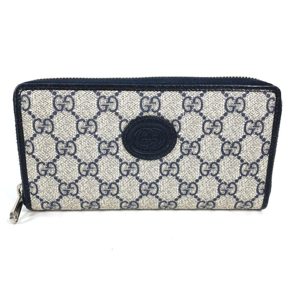 GUCCI Guccissima Zip Around Long Wallet Navy Beige - Picture 1 of 12